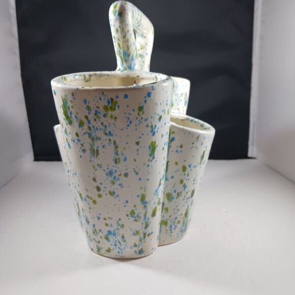 MCM 1975 Blue Green Splatterware Bud Vase / Utensil - Picture 3 of 12